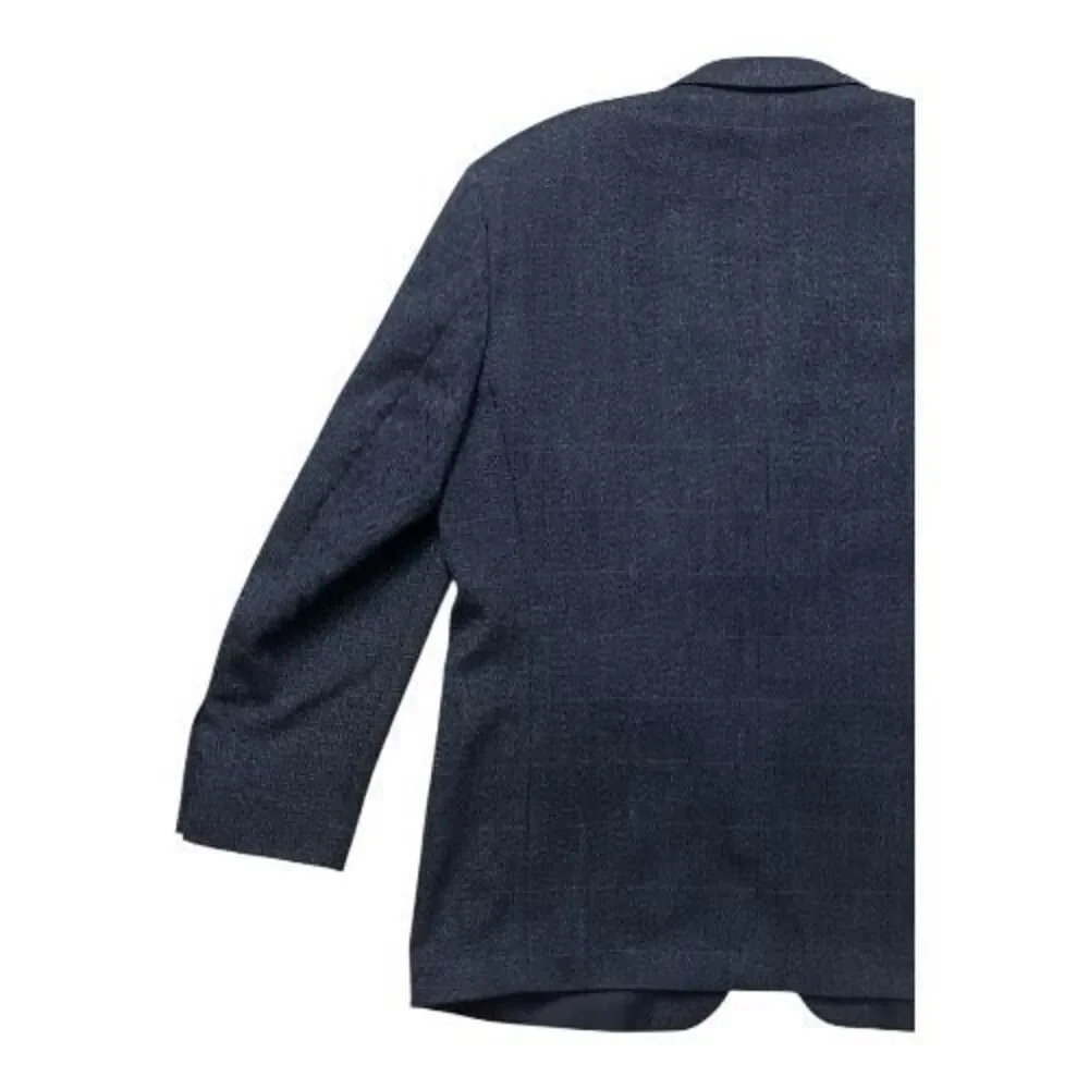 Linea OUMO Blue Plaid 100% Lambs Wool Men Blazer Size 42 Reg 3-Button Jacket